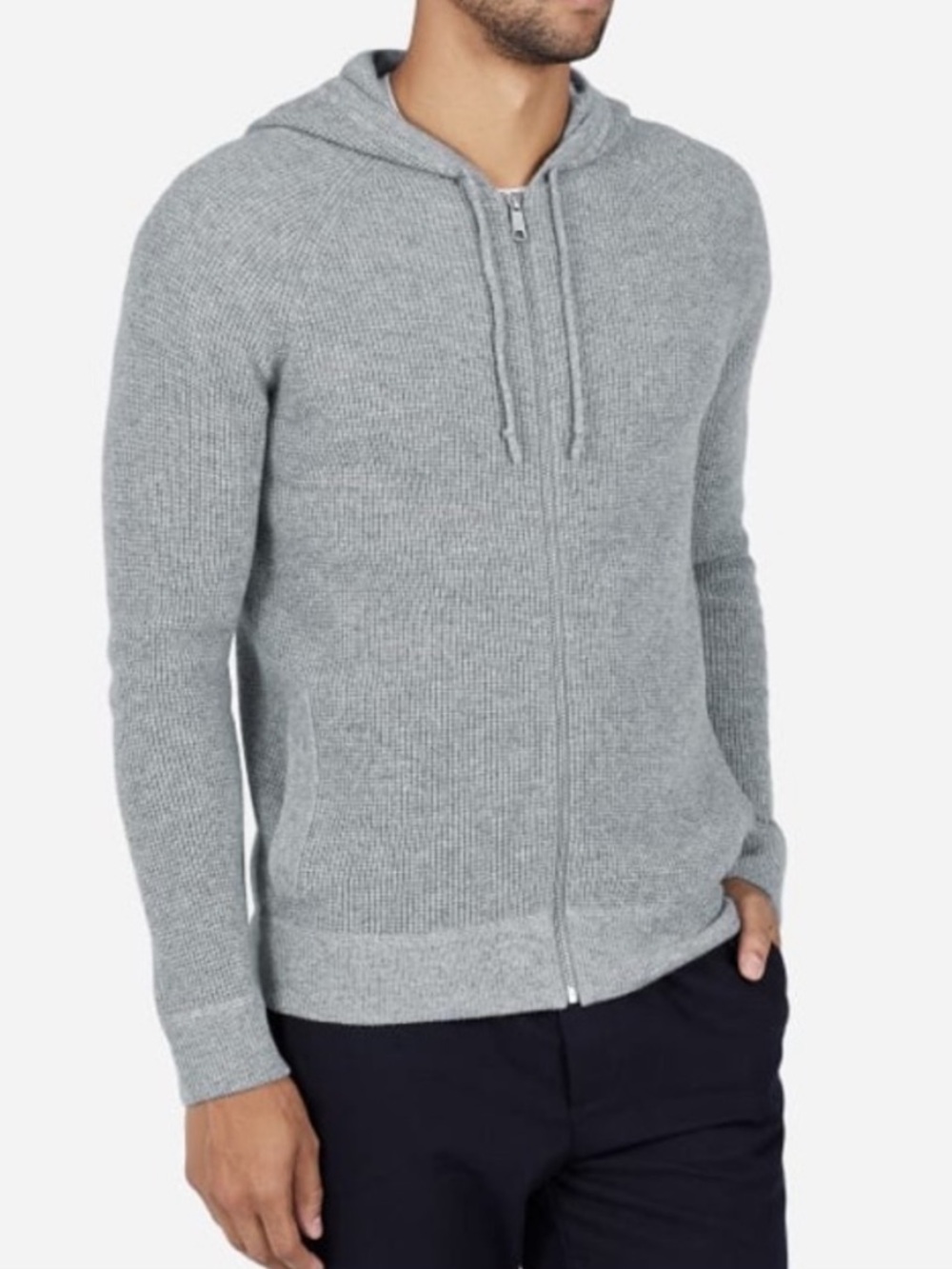 Everlane Grey waffle knit cashmere hoodie sweater- men’s medium